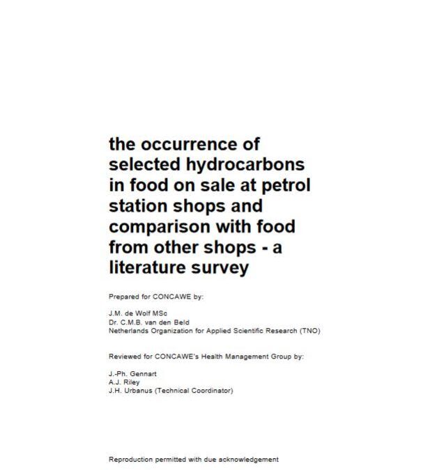 The occurrence of selected hydrocarbons in food on sale at petrol station shops and comparison with food from other shops – a literature survey