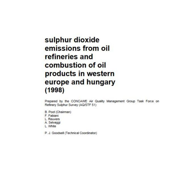 Sulphur dioxide emissions from oil refineries and combustion of oil products in western Europe and Hungary (1998)