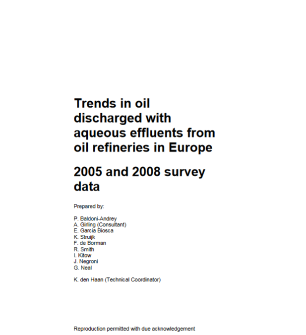 Trends in oil discharged with aqueous effluents from oil refineries in Europe 2005 and 2008 survey data