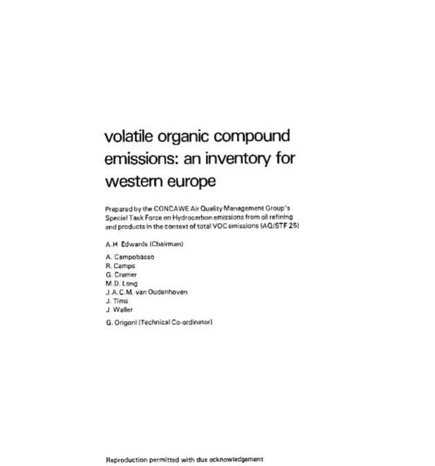 Volatile organic compound emissions: an inventory for Western Europe