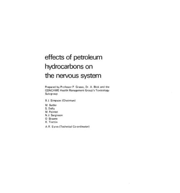 Effects of petroleum hydrocarbons on the nervous system