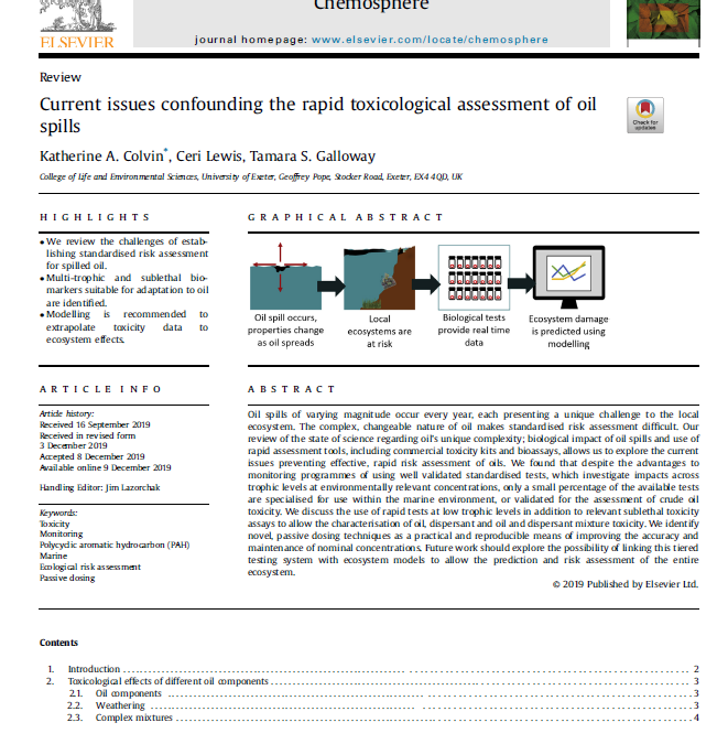 Current issues confounding the rapid toxicological assessment of oil spills