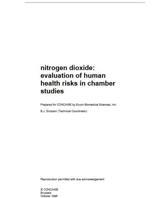 Nitrogen dioxide: evaluation of human health risks in chamber studies