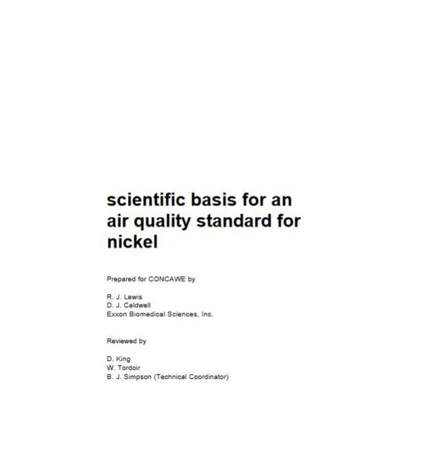 Scientific basis for an air quality standard for nickel