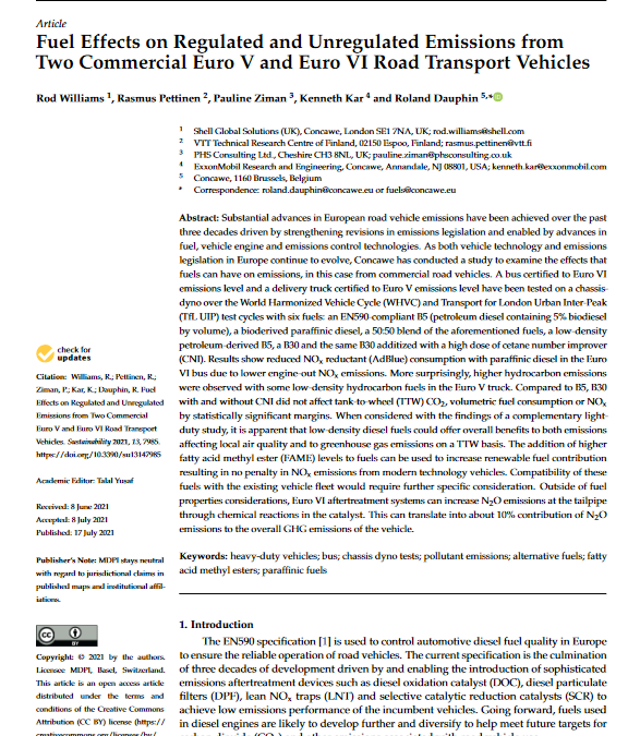 Fuel Effects on Regulated and Unregulated Emissions from Two Commercial Euro V and Euro VI Road Transport Vehicles