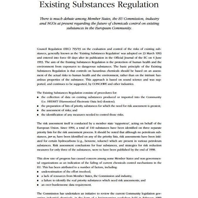 Developments related to the Existing Substances Regulation