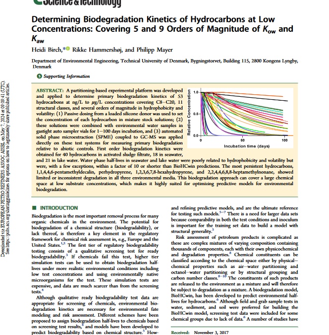 Determining biodegradation kinetics of hydrocarbons at low concentrations: Covering 5 and 9 orders of magnitude of K ow and K aw