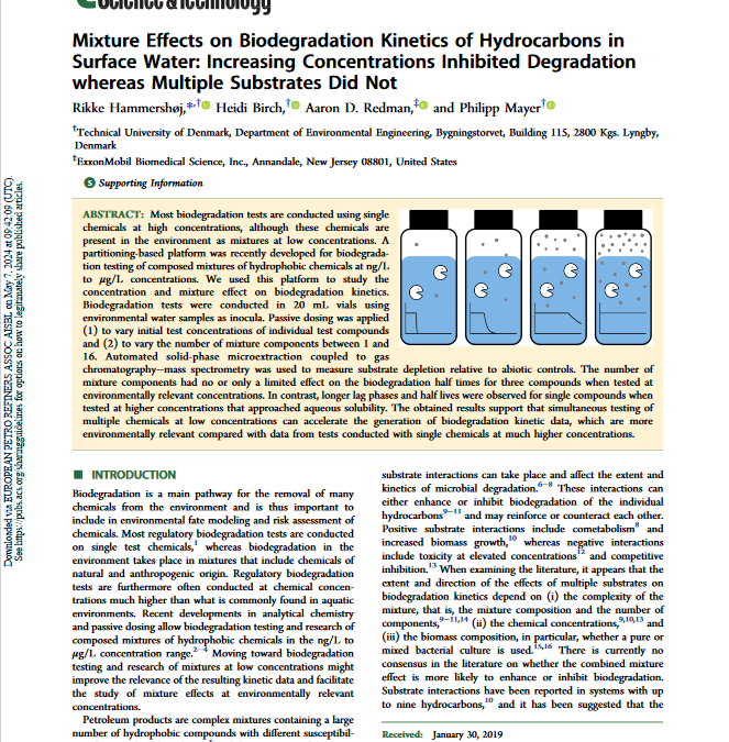 Mixture effects on biodegradation kinetics of hydrocarbons in surface water: Increasing concentrations inhibited degradation whereas multiple substrates did not