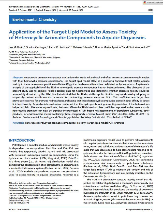 Application of the target lipid model to assess toxicity of heterocyclic aromatic compounds to aquatic organisms