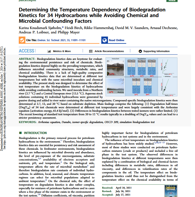 Determining the temperature dependency of biodegradation kinetics for 34 Hydrocarbons while avoiding chemical and microbial confounding factors