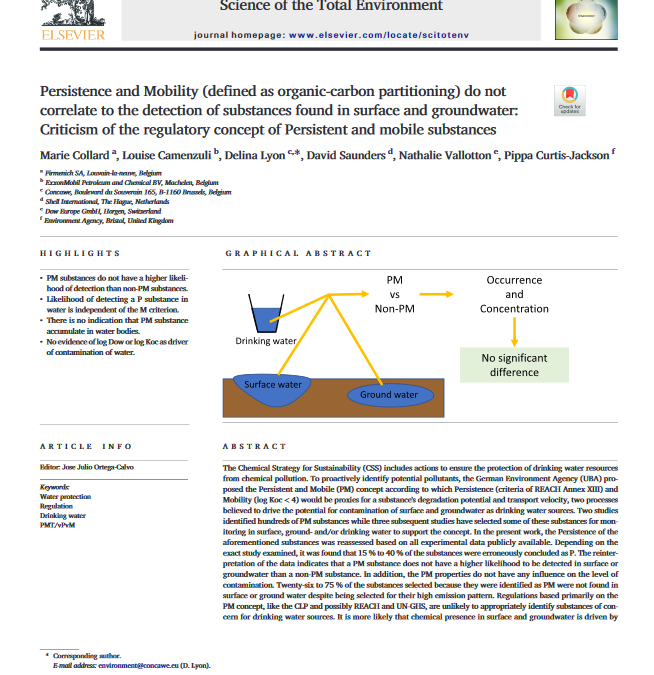 Persistence and mobility (defined as organic‑carbon partitioning) do not correlate to the detection of substances found in surface and groundwater: Criticism of the regulatory concept of persistent and mobile substances