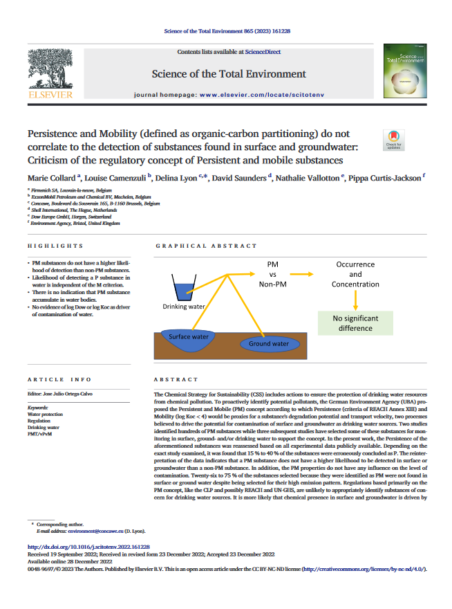 Persistence and mobility (defined as organic‑carbon partitioning) do not correlate to the detection of substances found in surface and groundwater: Criticism of the regulatory concept of persistent and mobile substances