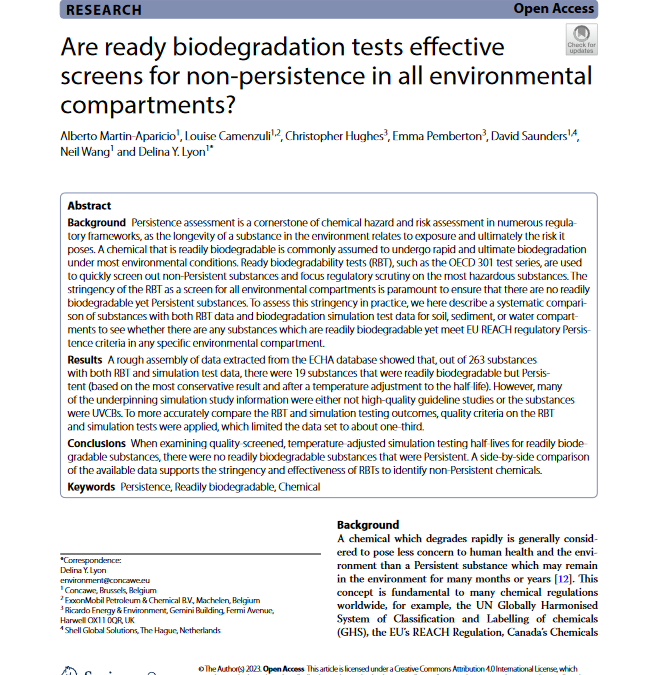 Are ready biodegradation tests effective screens for non-persistence in all environmental compartments?