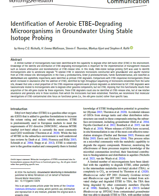 Identification of Aerobic ETBE-Degrading Microorganisms in Groundwater Using Stable Isotope Probing