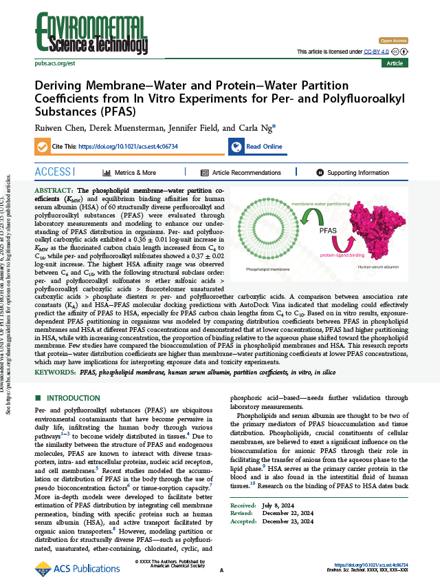 Deriving Membrane−Water and Protein−Water Partition Coefficients from In Vitro Experiments for Per- and Polyfluoroalkyl Substances (PFAS)