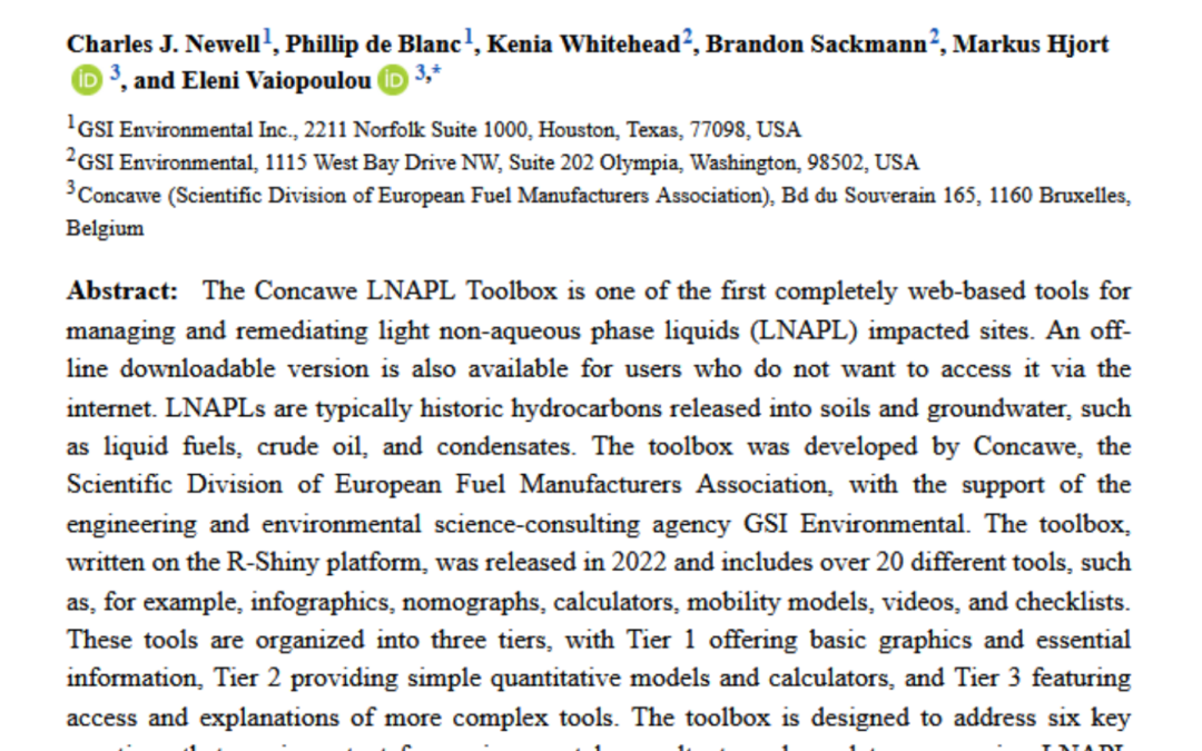 A New Toolbox for Managing Sites Impacted by Light Non-Aqueous Phase Liquids (LNAPLs)