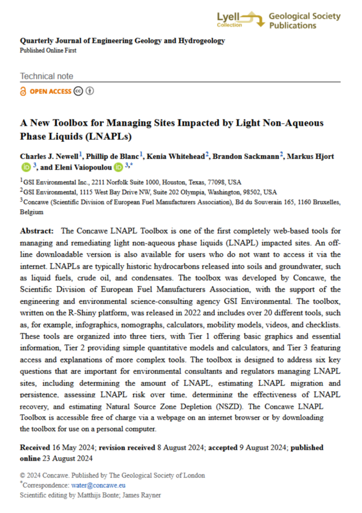 A New Toolbox for Managing Sites Impacted by Light Non-Aqueous Phase Liquids (LNAPLs)