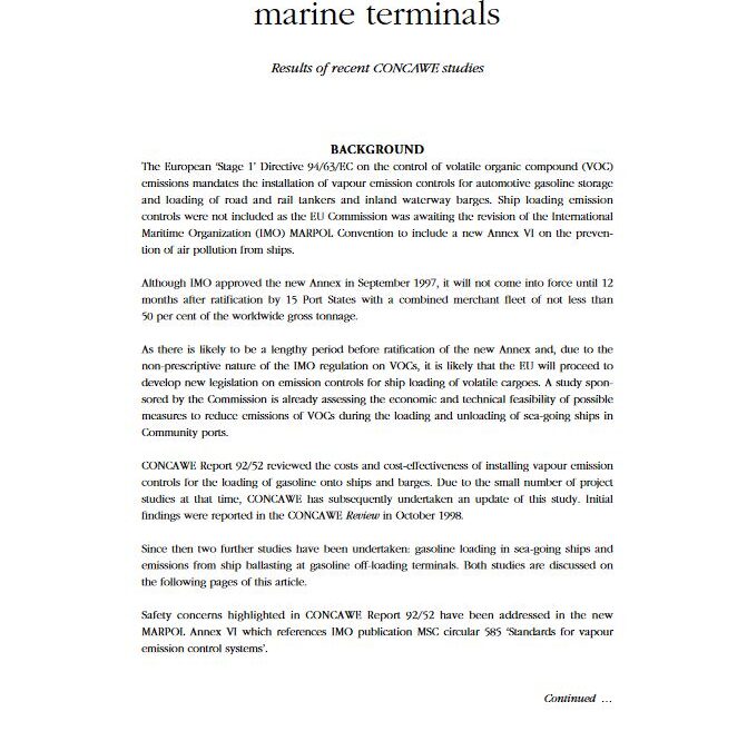 Emission control at marine terminals