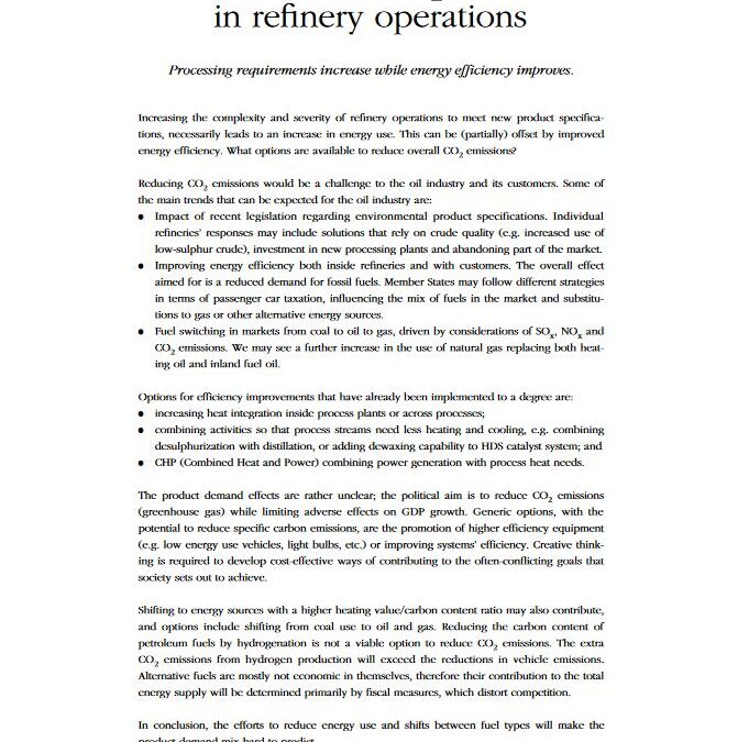 Energy use and CO2 emissions in refinery operations