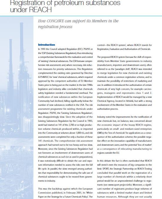 Registration of petroleum substances under REACH