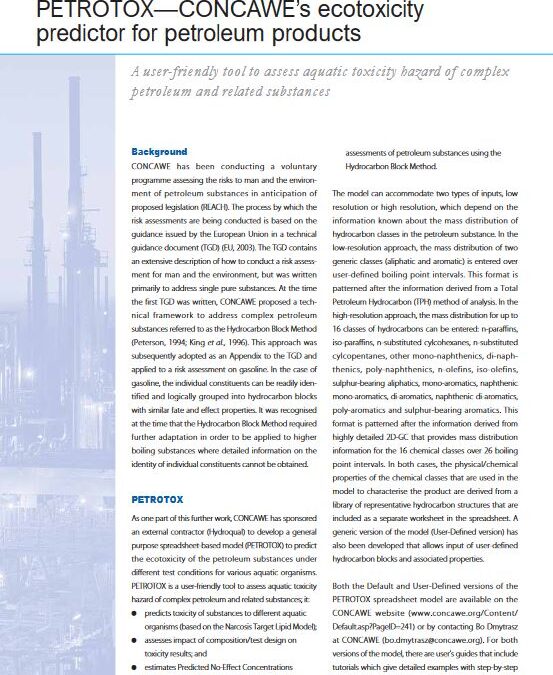 PETROTOX—CONCAWE’s ecotoxicity predictor for petroleum products